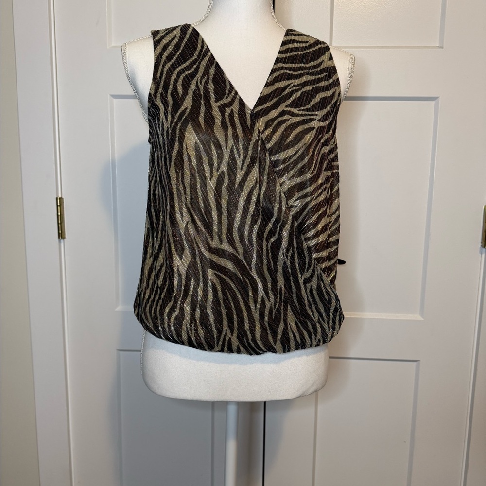 Brown and bronze zebra print blouse sleeveless size small